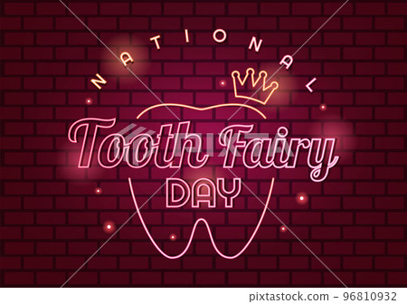 National Tooth Fairy Day with Little Girl to Help Kids for Dental Treatment Fit as a Poster in Flat Cartoon Hand Drawn Template Illustration 96810932