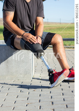 Close-up of male body with prosthetic leg 96811291