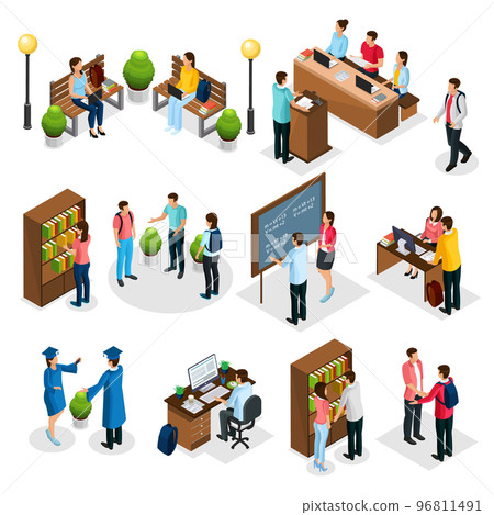 Isometric Students In University Set Isometric Students In University Set 96811491
