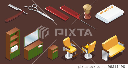Isometric Barber Shop Elements Set 96811498