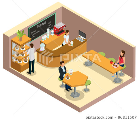 Isometric Coffee Shop Interior Concept Isometric Coffee Shop Interior Concept 96811507