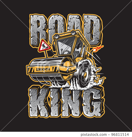 Vector illustration of steamroller with stone texture text Vector illustration of steamroller with stone texture text 96811514