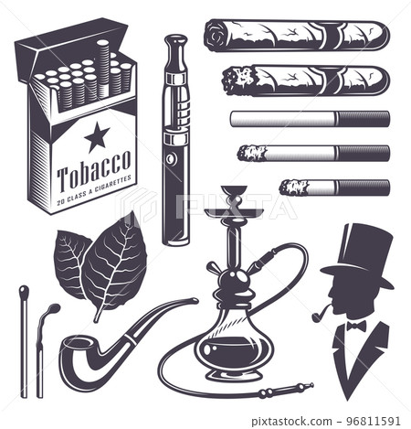 Set of vintage smoking tobacco elements Set of vintage smoking tobacco elements 96811591