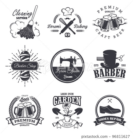 set of vintage workshop emblems set of vintage workshop emblems 96811627
