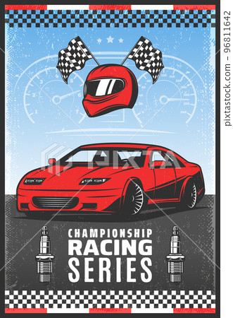Vintage Colored Sport Car Racing Poster Vintage Colored Sport Car Racing Poster 96811642