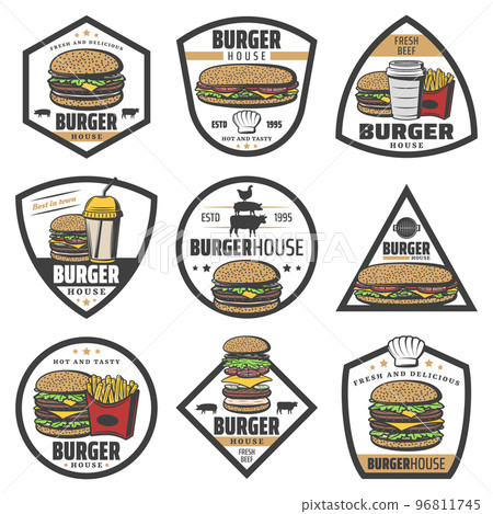 Vintage Colored Burger Labels Set Vintage Colored Burger Labels Set 96811745
