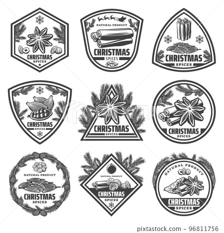 Vintage Monochrome Christmas Spices Labels Set Vintage Monochrome Christmas Spices Labels Set 96811756