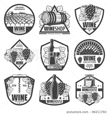 Vintage Monochrome Wine Labels Set Vintage Monochrome Wine Labels Set 96811760