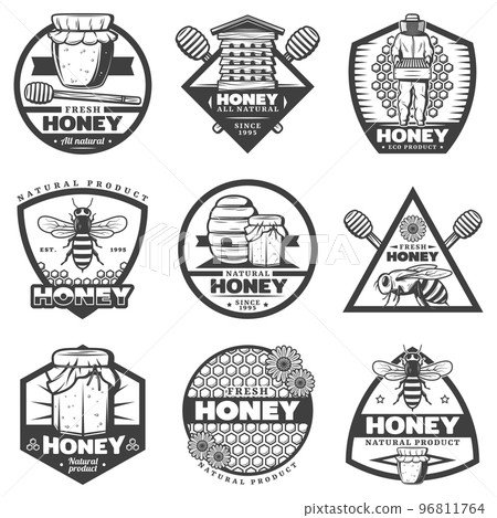Vintage Monochrome Honey Labels Set 96811764