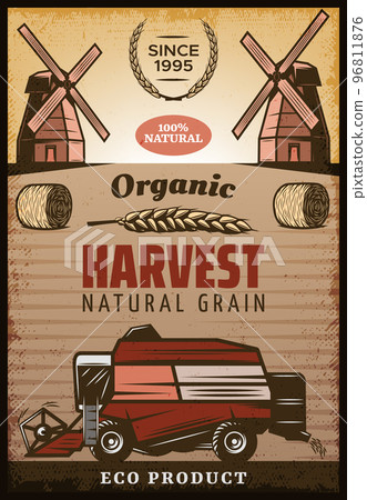 Vintage Colored Agricultural Harvesting Poster Vintage Colored Agricultural Harvesting Poster 96811876