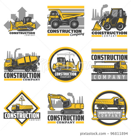 Vintage Colored Construction Vehicles Emblems Set 96811894