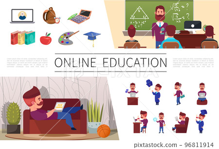 Flat Online Education Elements Set 96811914