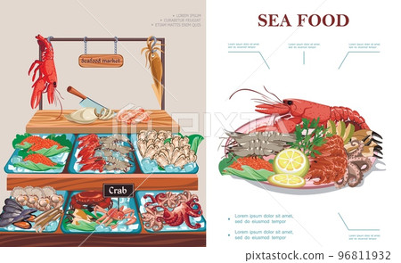 Flat Seafood Market Concept 96811932
