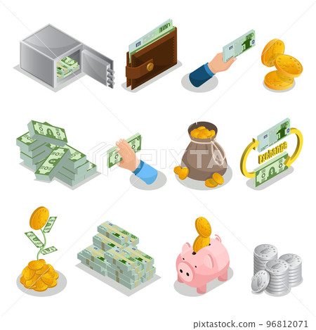 Isometric Cash Icons Set - Stock Illustration [96812071] - PIXTA