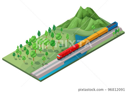 Isometric Railway Logistic Transportation Concept Isometric Railway Logistic Transportation Concept 96812091