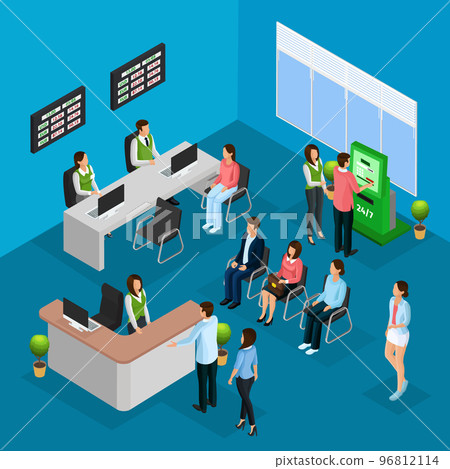 Isometric People In Bank Office Concept Isometric People In Bank Office Concept 96812114