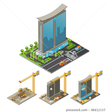 Isometric Building Construction Process Concept Isometric Building Construction Process Concept 96812137