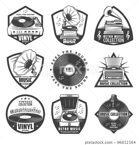 Vintage Monochrome Gramophone Labels Set Vintage Monochrome Gramophone Labels Set 96812164
