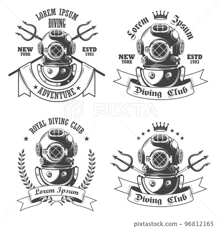 Set of diving labels, emblems and designed elements 96812165
