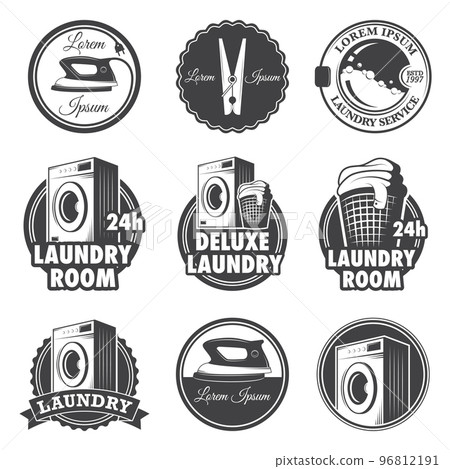 Set of vintage laundry emblems, labels and designed elements. Set of vintage laundry emblems, labels and designed elements. 96812191