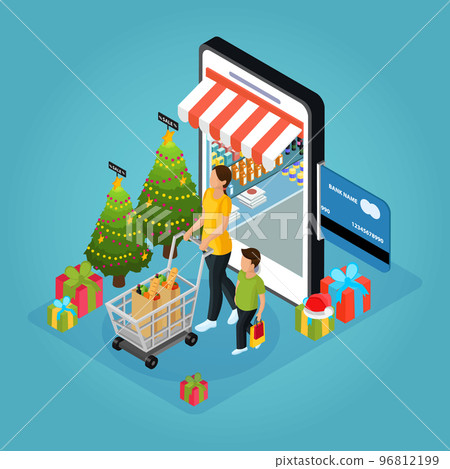 Isometric Winter Holiday Online Shopping Concept 96812199