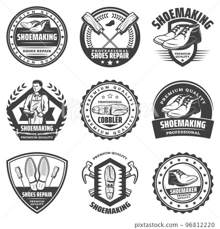 Vintage Monochrome Shoemaking Emblems Set 96812220