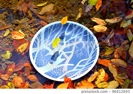 When I immersed the plate in the clear stream, dead leaves flowed. 96812693