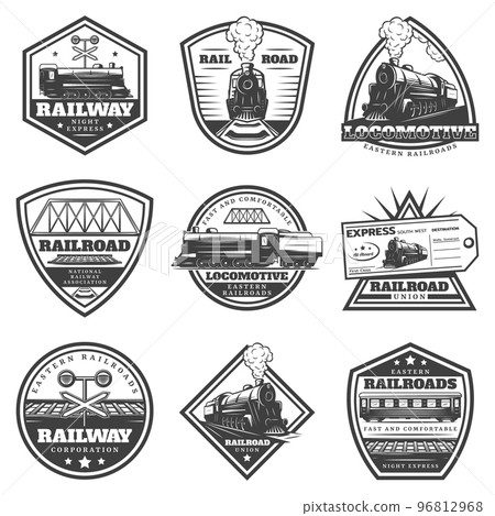 Vintage Monochrome Locomotive Labels Set 96812968