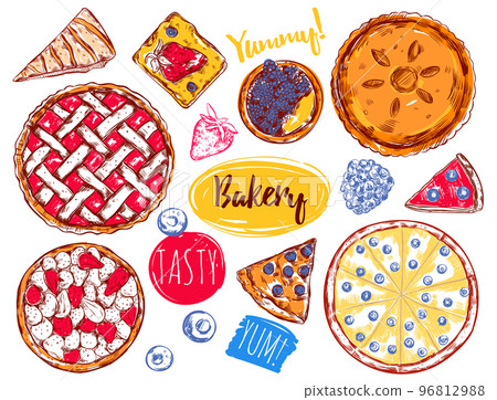 Hand Drawn Pie Slice Cake Icon Set Hand Drawn Pie Slice Cake Icon Set 96812988