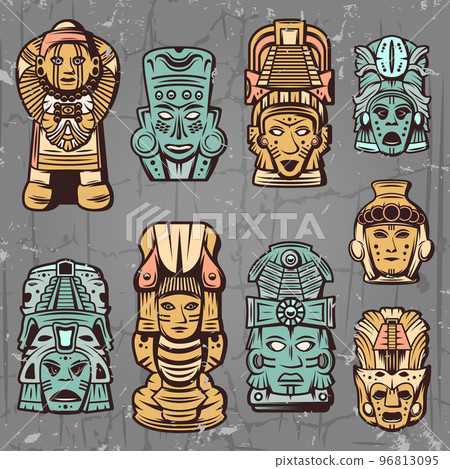 Vintage Colored Aztec Masks Set Vintage Colored Aztec Masks Set 96813095