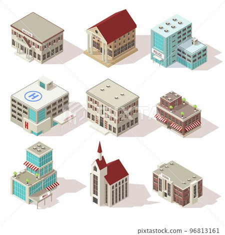 City Buildings Isometric Icons Set - Stock Illustration [96813161] - PIXTA