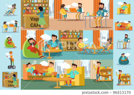 People In Vape Cafe Infographic Template 96813170