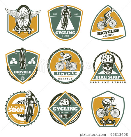 Colored Vintage Biking Labels Set 96813408