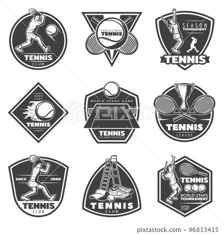 Monochrome Vintage Tennis Labels Set Monochrome Vintage Tennis Labels Set 96813415
