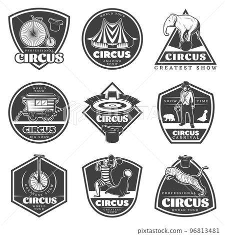 Vintage Monochrome Circus Labels Set 96813481