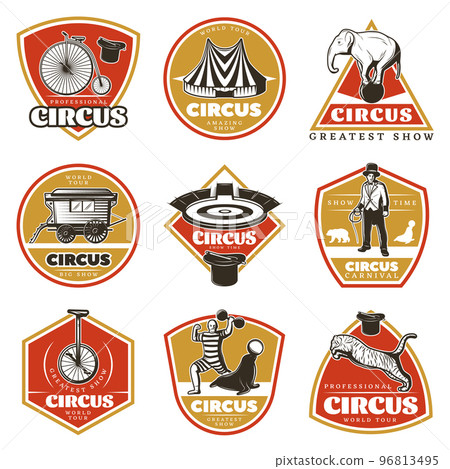 Colored Hand Drawn Carnival Labels Set 96813495