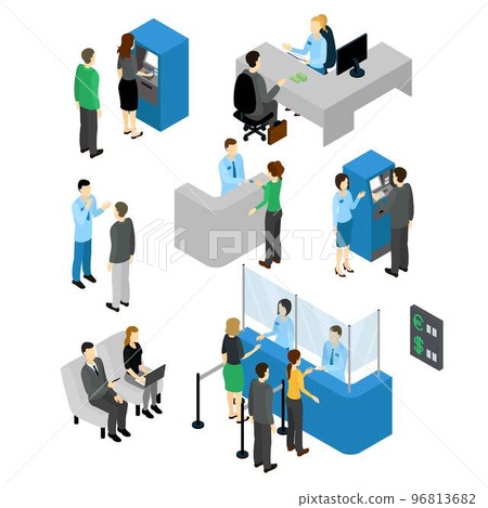 People In Bank Isometric Set 96813682