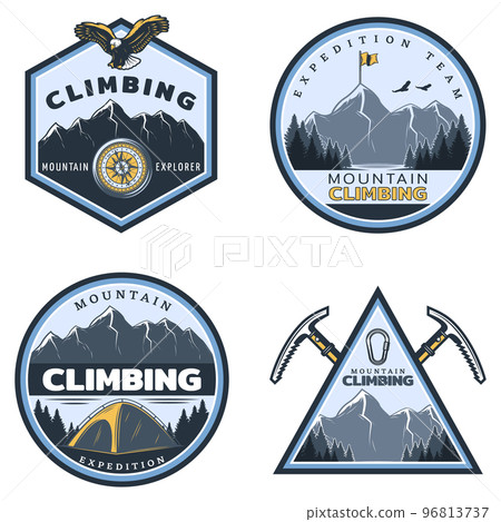 Vintage Colored Mountain Climbing Emblems Set 96813737