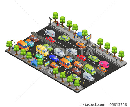 Isometric Traffic Jam Concept 96813738