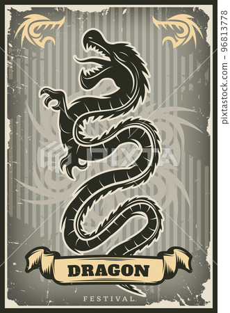 Vintage Colored Traditional Asian Dragon Poster Vintage Colored Traditional Asian Dragon Poster 96813778