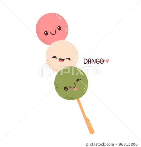Dango Japanese traditional dessert isolated on white. Hanami Dango dessert with 3 colors pink, white and green. Dango Japanese traditional dessert isolated on white. Hanami Dango dessert with 3 colors pink, white and green. 96813800