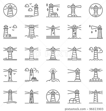 Lighthouse outline icons set. Lighthouses concept vector line symbols collection 96813903
