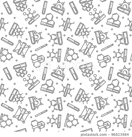 Chemistry linear Seamless Pattern. Vector background with Test Tube 96813984