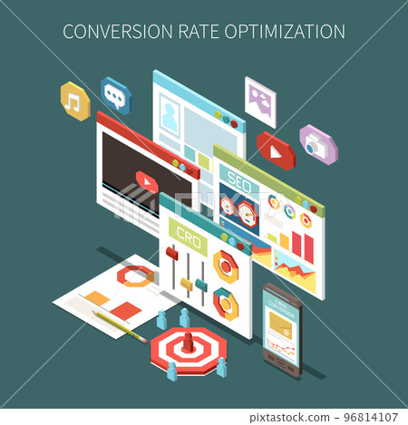 Conversion Rate Optimization Isometric Concept - Stock Illustration ...