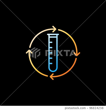 Blue Test Tube with Yellow Round Arrows vector Chemistry line icon 96814238
