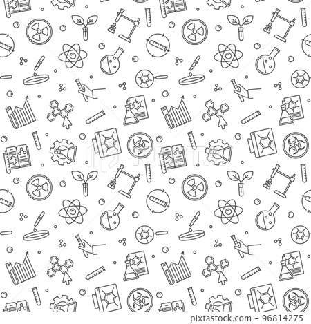 Vector Chemistry seamless background. Chemical concept linear pattern 96814275