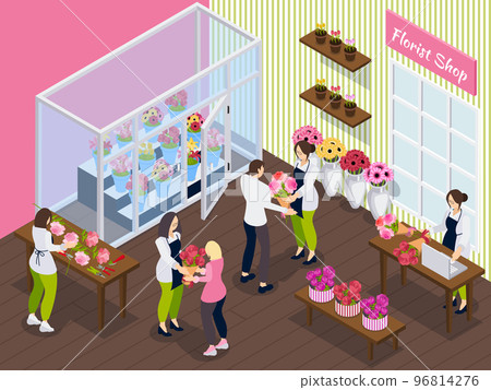 Florist Shop Isometric Background 96814276