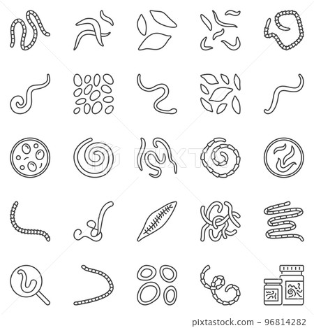 Helminth outline icons set - parasitic worms vector concept signs Helminth outline icons set - parasitic worms vector concept signs 96814282