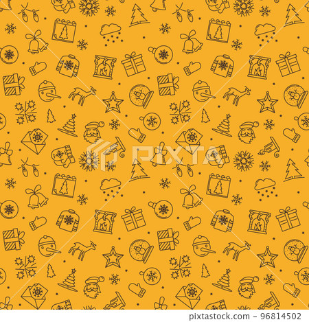 Winter Holidays vector yellow seamless pattern. New Year line background 96814502