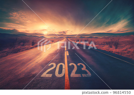 3D render of Happy new year 2023 background. New Year concept. Symbol of starting new year 2023 3D render of Happy new year 2023 background. New Year concept. Symbol of starting new year 2023 96814550